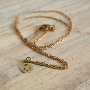 Vintage Red Brass Chain with Peace Sign Charm